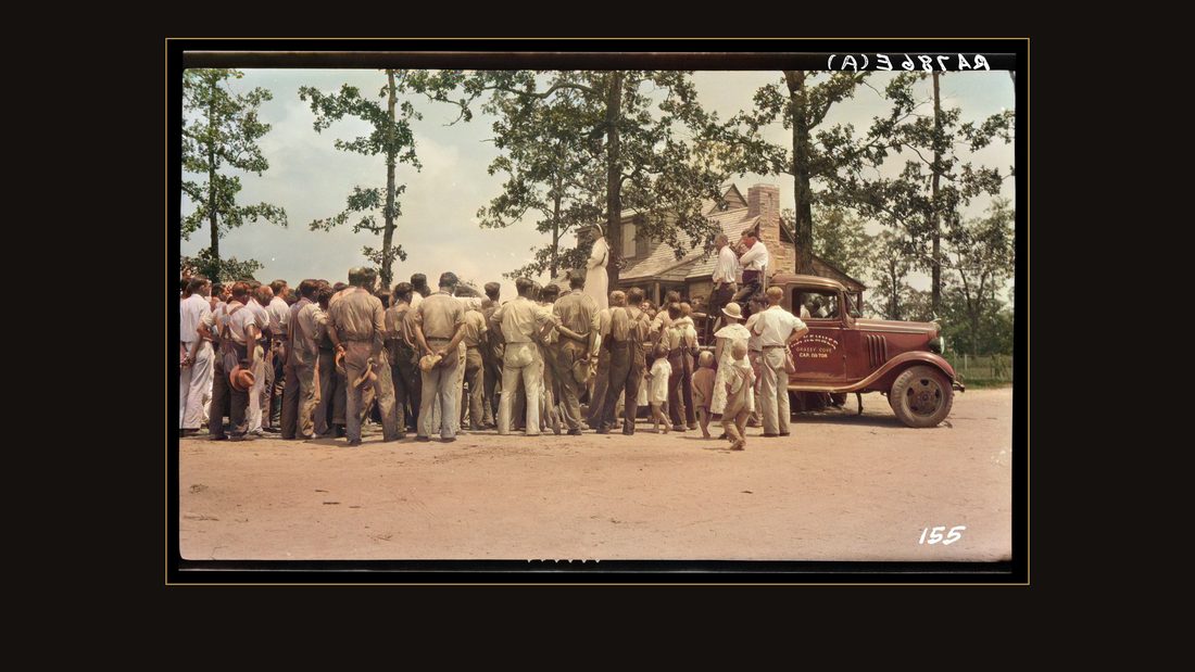 Mrs. Roosevelt addressing group at Cumberland Homesteads. Crossville, Tennessee