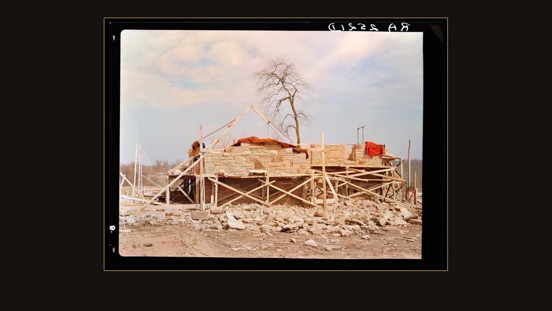 Close up of the stone house which is being built by the farmer at Crossville, Tennessee. Cumberland Homesteads