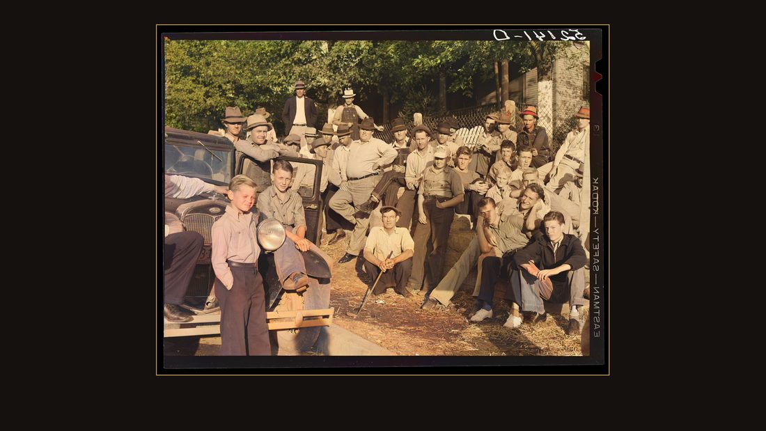Copper miners on strike waiting for scabs to come out of mines. Ducktown, Tennessee