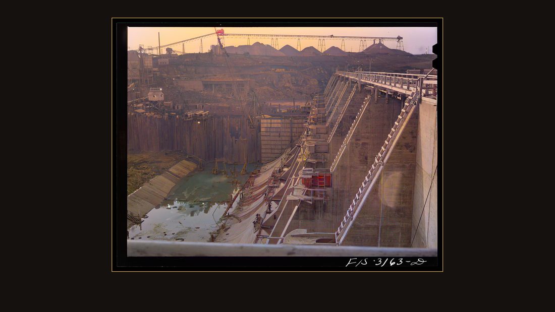 Fort Loudoun Dam, Tennessee. Tennessee Valley Authority (TVA). Construction at night