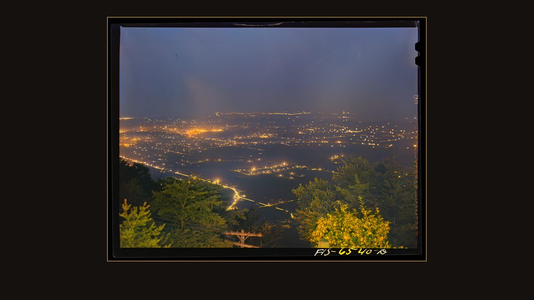 Chattanooga, Tennessee (vicinity). The suburbs seen at night from the "incline railway" on Lookout Mountain