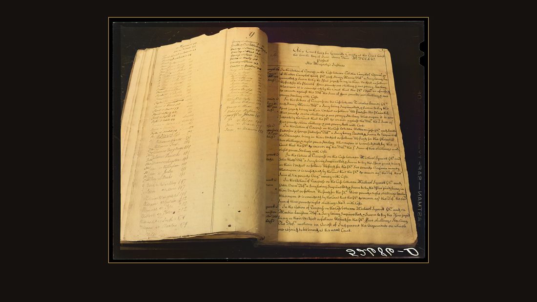 The first page of the minute Docket of Granville County. A record of the court of pleas and quarter sessions from 1754 to October 16, 1770. Book one. This is in the vault for recor