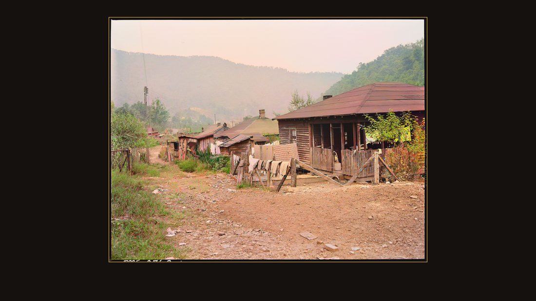 Typical housing and street. P V & K Coal Company, Clover Gap Mine, Lejunior, Harlan County, Kentucky.