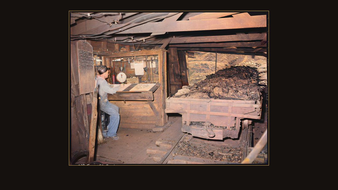 The check weighman at the tipple. P V & K Coal Company, Clover Gap Mine, Lejunior, Harlan County, Kentucky.