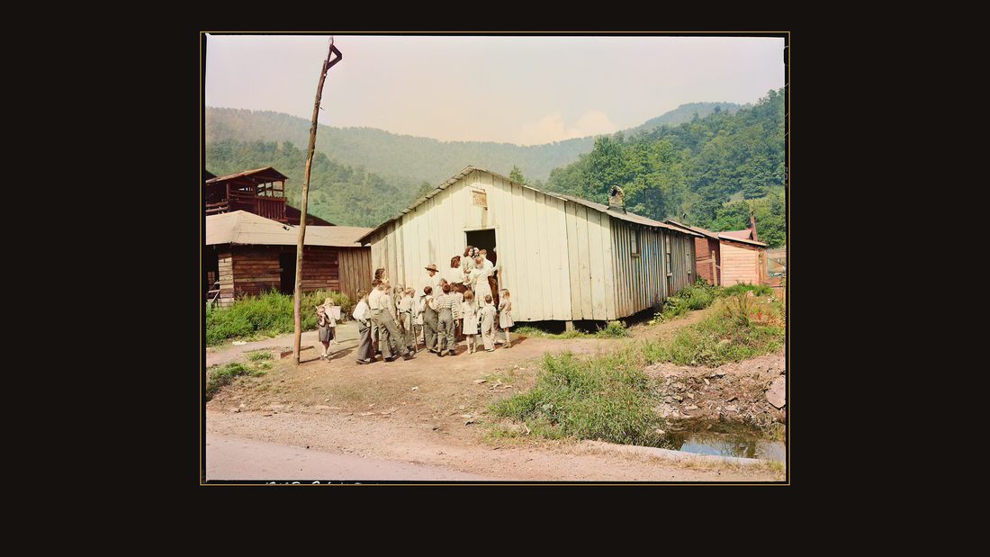 Going to Sunday school at the Pentecostal Church of God. Lejunior, Harlan County, Kentucky.