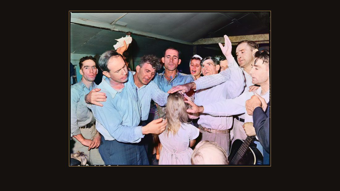 Healing "laying on of hands" ceremony in the Pentecostal Church of God. Lejunior, Harlan County, Kentucky.