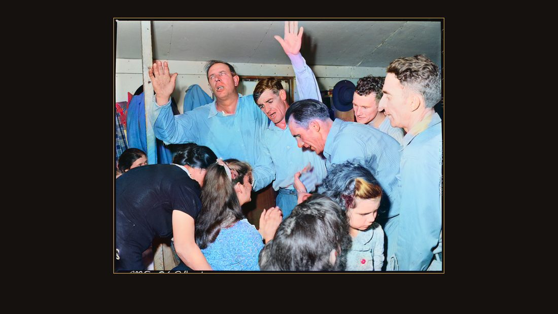 Healing "laying on of hands" ceremony in the Pentecostal Church of God. Lejunior, Harlan County, Kentucky.