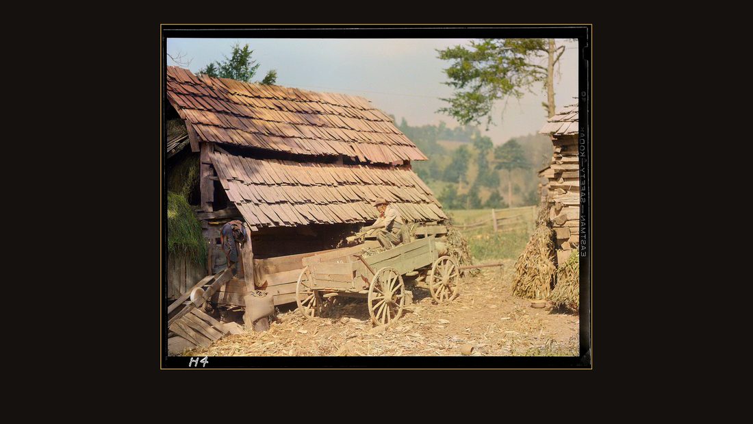 "View of the barnyard of the McHaffie homestead at Powell Station, Route #1, Knox County, Tennessee. Note the handhewn clapboard shingling."