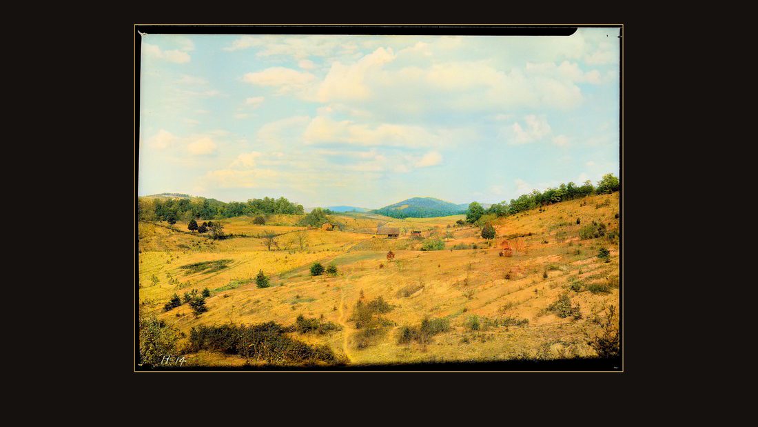 "Farm land in Jefferson County, Tennessee. Note the cleared patch on the wooded hill. Areas of hillside land so situated are usually arable for a few years only. The top soil