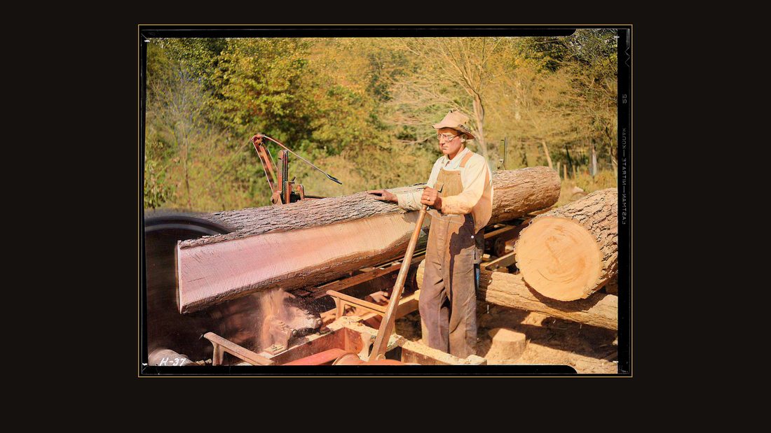 "Curtis Stiner operating circular saw at the Norris Dam site."