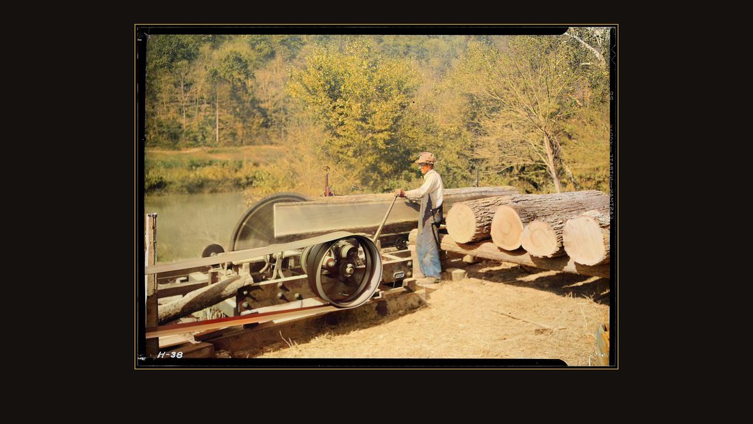 "Another view of Curtis Stiner operating a circular saw at the Norris Dam site."