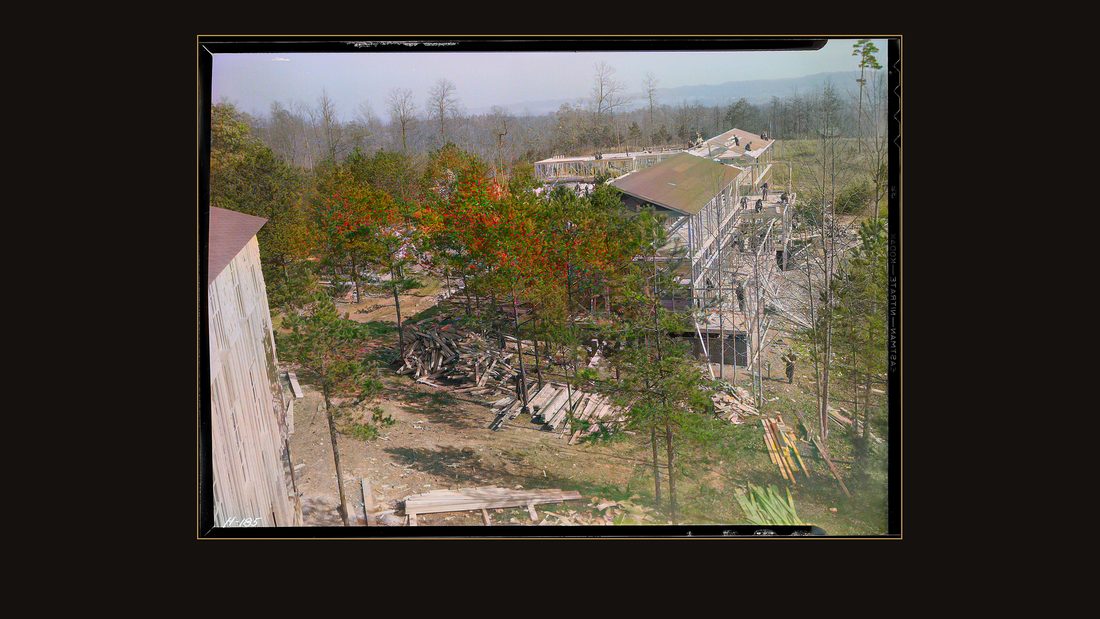 "View of engineers' building and girls' dormitory at Norris townsite. This picture was taken from the roof of one of the men's dormitories."