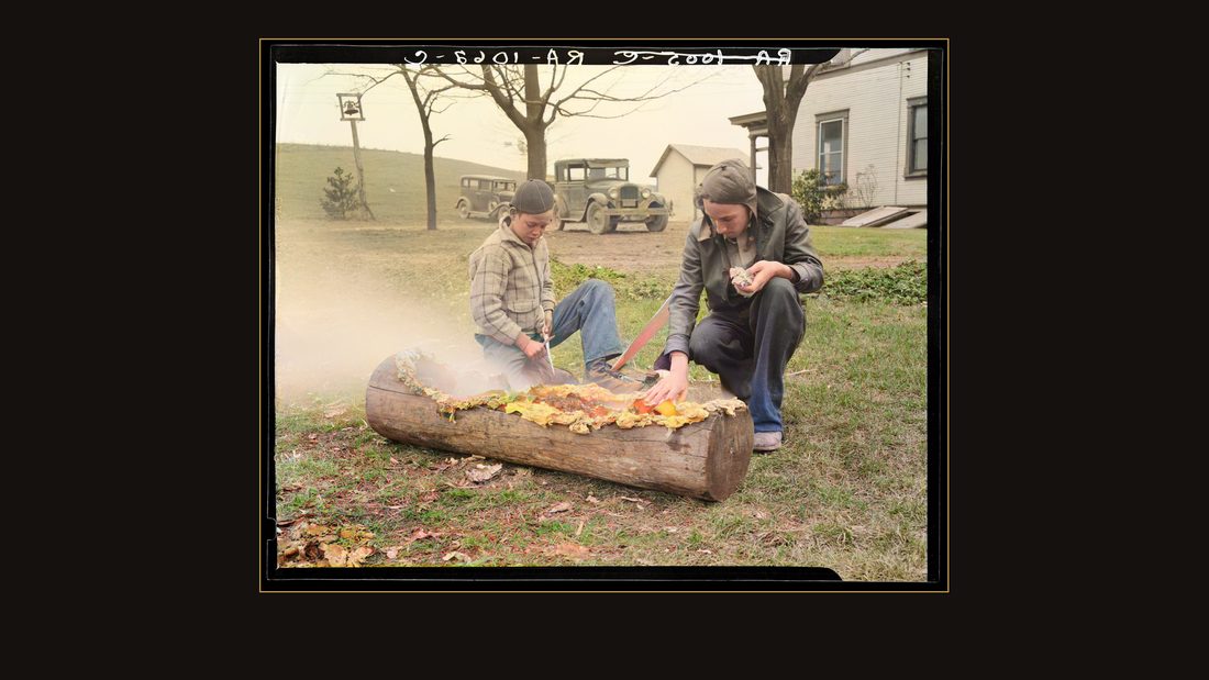 Boys smoking log. Reedsville, West Virginia