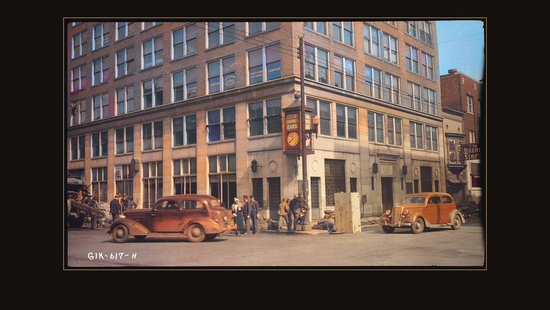 Citizen's Savings Bank and The Union Store after flood