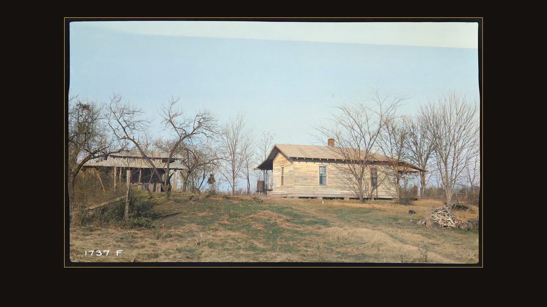 Crowell, Mrs. E.T.; farm house and smoke house near Tennessee River