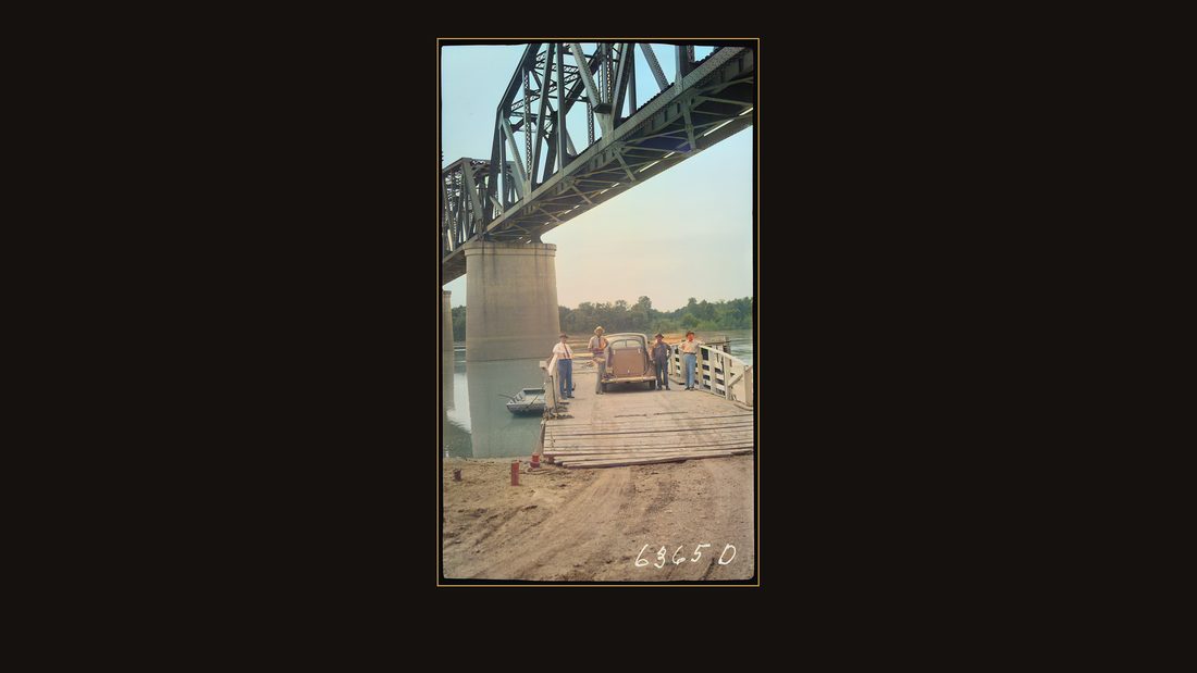 Danville Bridge, Louisville & Nashville railroad, workers and an old car