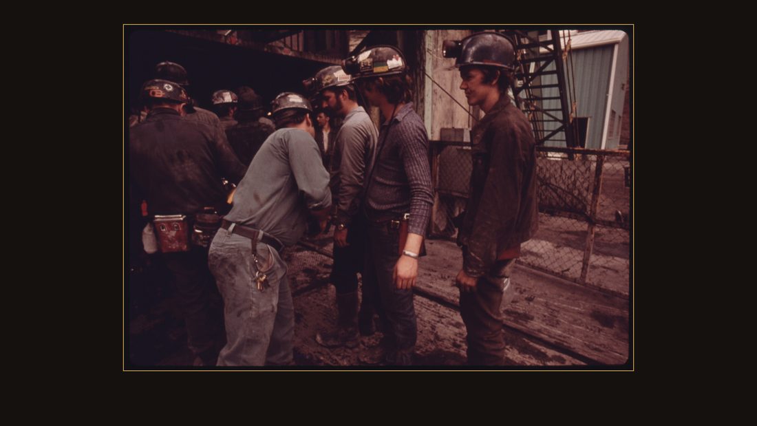 MINERS AT VIRGINIA-POCAHONTAS COAL COMPANY MINE #4 ARE SEARCHED FOR SMOKING MATERIALS PRIOR TO TAKING THE ELEVATOR INTO THE MINE FOR THE 4 P.M. TO MIDNIGHT SHIFT. REGULATIONS PROHI