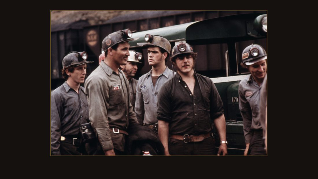 GROUP OF MINERS WAITING TO GO TO WORK ON THE 4 P.M. TO MIDNIGHT SHIFT AT THE VIRGINIA-POCAHONTAS COAL COMPANY MINE #4 NEAR RICHLANDS, VIRGINIA. THEY ARE THE SECOND OF TWO WORK SHIF