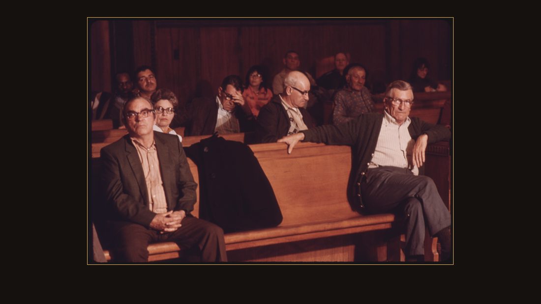 PICTURE OF PEOPLE SEATED AND WAITING FOR THE BECKLEY (WEST VIRGINIA) BLACK LUNG ASSOCIATION MEETING TO BEGIN. THIS ORGANIZATION IS ONE OF THE MOST MILITANT OF THE GROUPS CONCERNED