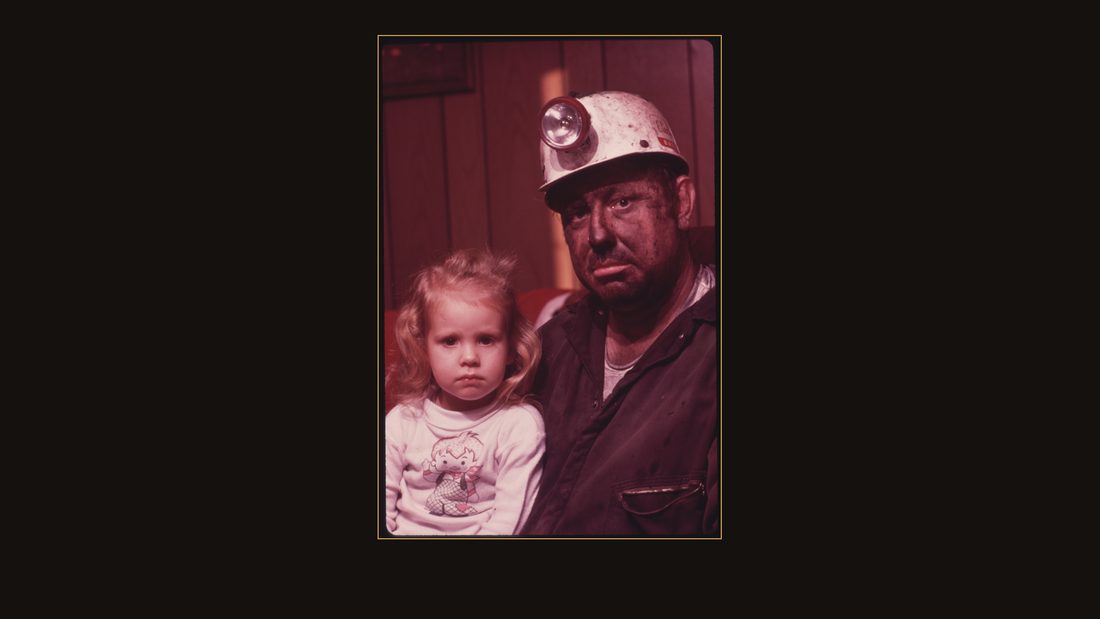 MINER WAYNE GIPSON, 39, WITH HIS DAUGHTER TABITHA, 3. HE HAS JUST GOTTEN HOME FROM HIS JOB AS A CONVEYOR BELT OPERATOR IN A NON-UNION MINE. AS SOON AS HE ARRIVES HE TAKES A SHOWER